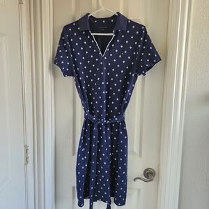 Tommy Hilfiger Knit Polo Shirt Dress Size L Tennis Prep Preppy Nautical Belted